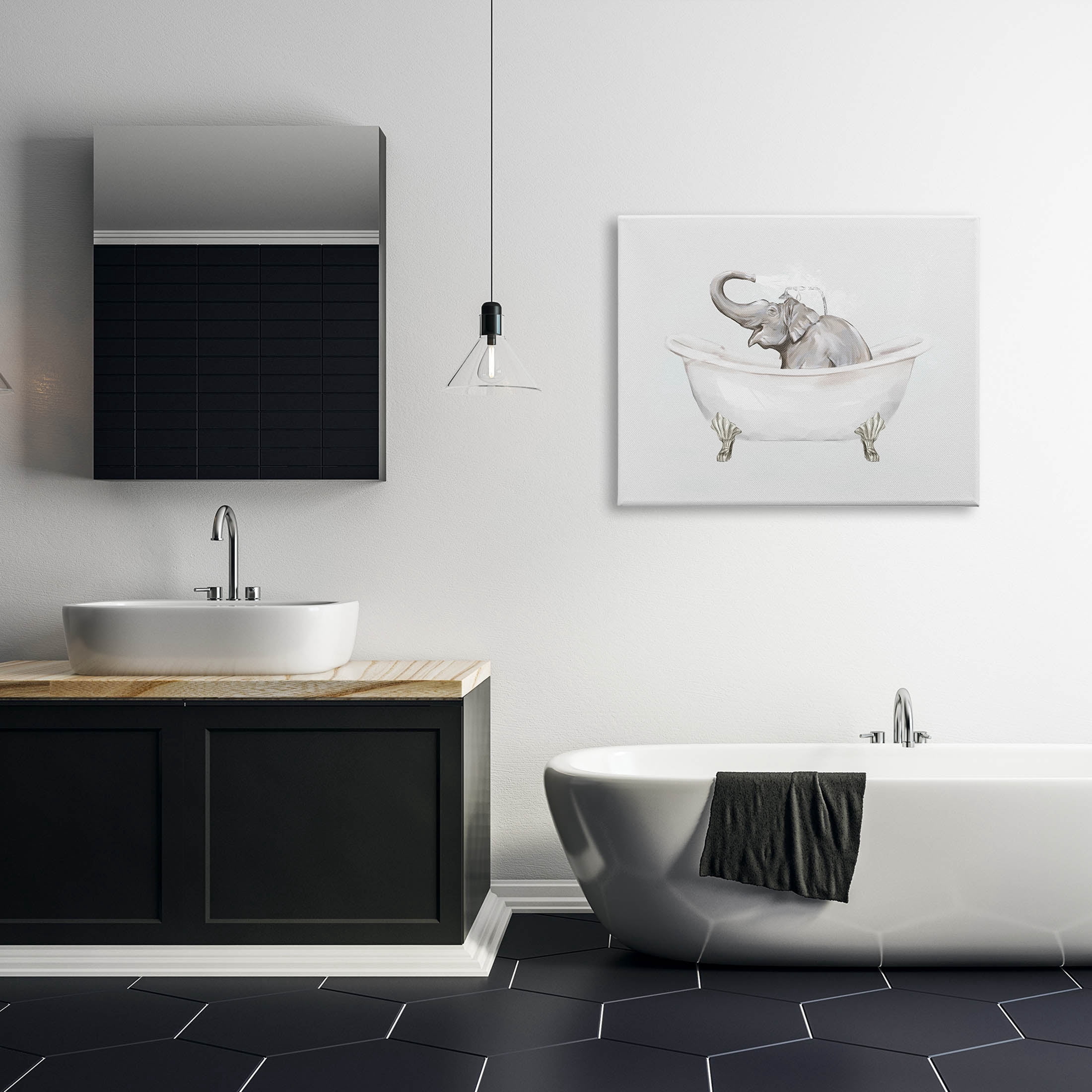 Happy Elephant Splashing Bathtub Animals & Insects Graphic Art Gallery Wrapped Canvas Print Wall Art