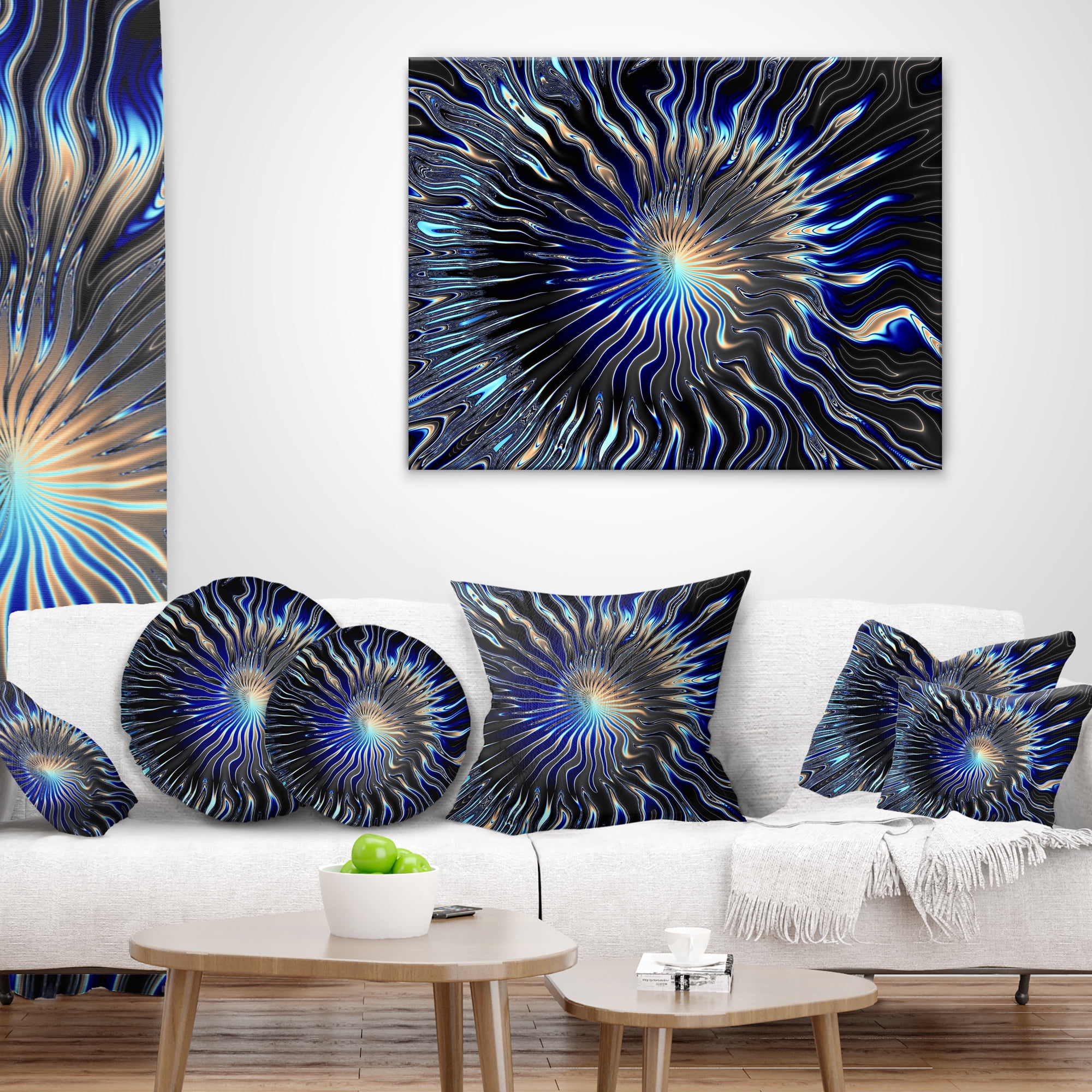 Designart Blue Rays from the Circle - Contemporary Throw Pillow - 12x20