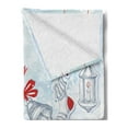 thumbnail image 2 of Christmas Soft Flannel Fleece Blanket, Retro Style Famous Socks for Toy and Candy Bells and Snowflake Graphic, Cozy Plush for Indoor and Outdoor Use, 50" x 60", White Orange and Blue, by Ambesonne, 2 of 5