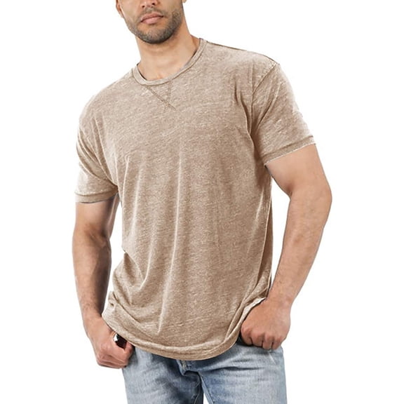 Kcolen European Solid Color Base Layer Shirt for Men Lightweight Stretch Casual Loose Fit Comfortable Business and Sports Round Neck Short Sleeve Tee