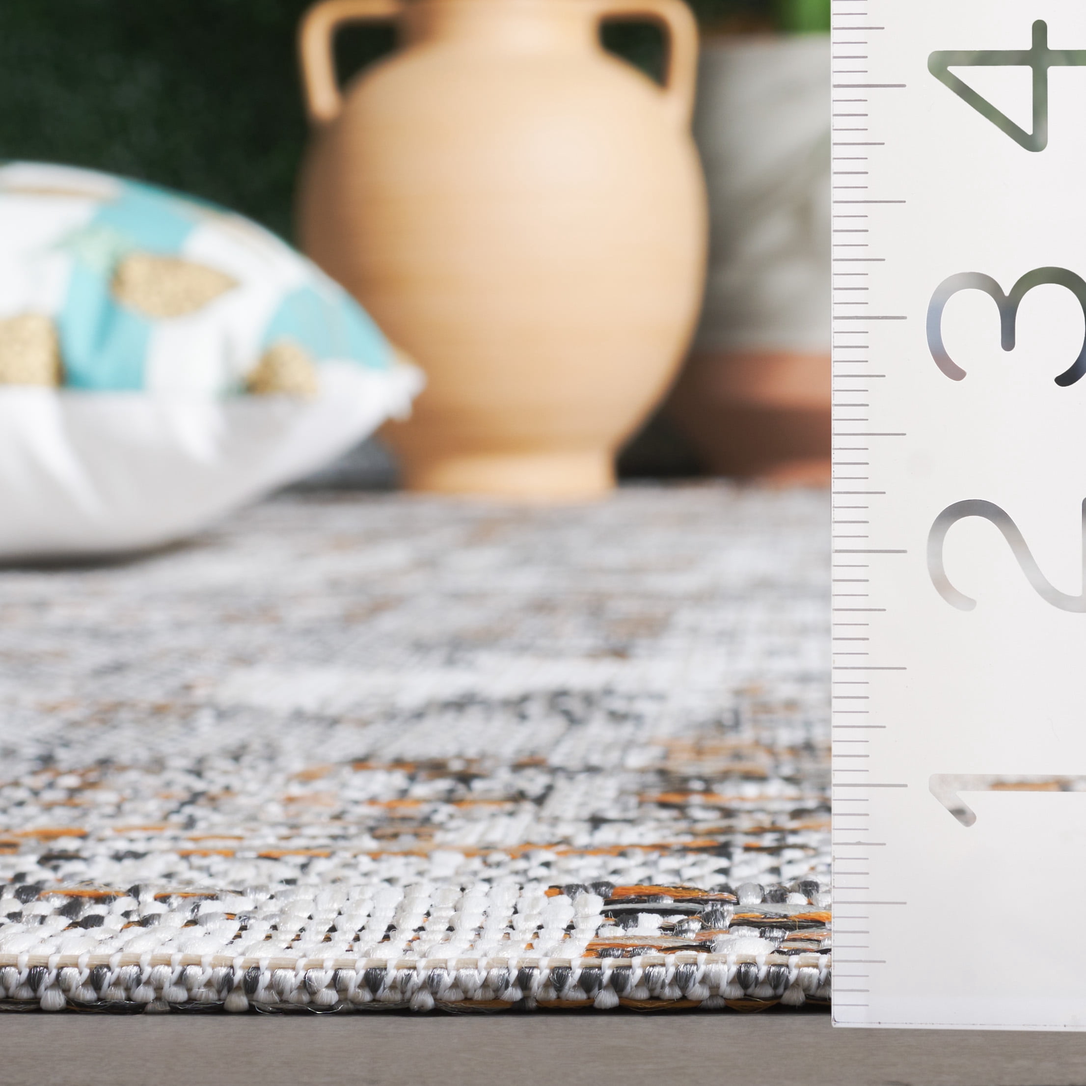 SAFAVIEH Courtyard Deitra Abstract Indoor/Outdoor Area Rug, Ivory/Dark Grey Brown, 4' x 5'7"