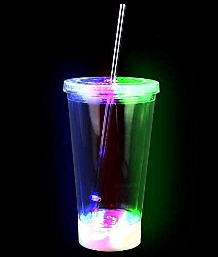 LED Light Up Blue 16 oz Crystal Tumbler w/ Lid and Straw