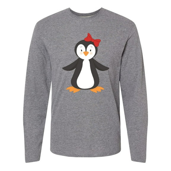 Inktastic Cute Penguin, Girl Penguin With Red Ribbon Long Sleeve T-Shirt