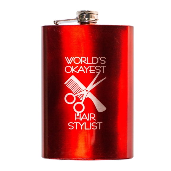 8oz RED World's Okayest Hair Stylist Flask L1