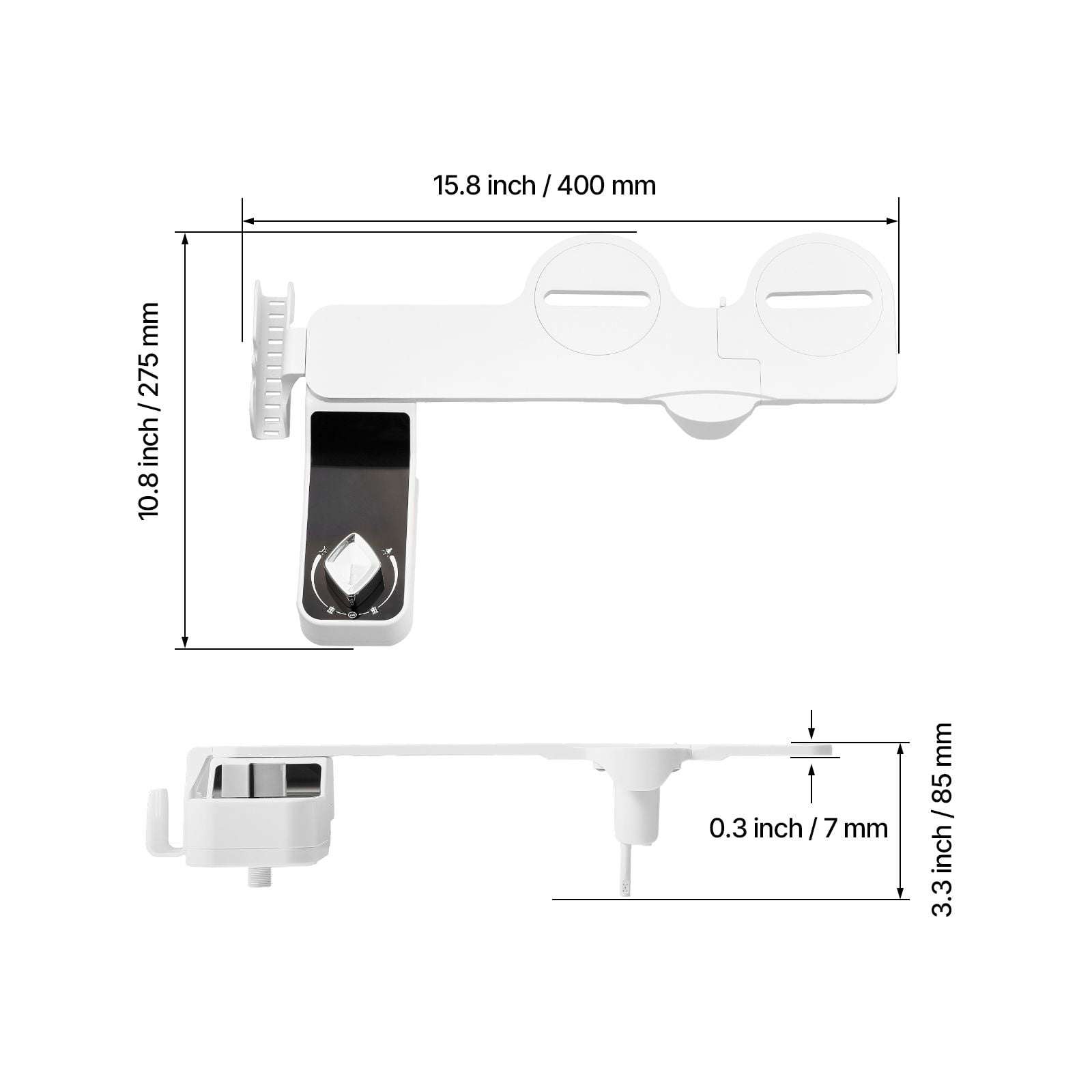 Bidet Attachment for Toilet, Dual Nozzle with Feminine and Rear Wash, Retractable Nozzle with Splash Guard, Adjustable Water Pressure, Easy 0.3-Inch Slim Installation