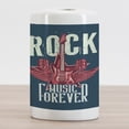 thumbnail image 2 of Rock and Roll Ceramic Toothbrush Holder, Poster Design of a Guitar 2 Microphones Wings, Decorative Versatile Countertop for Bathroom, 4.5" X 2.7", Teal Dark Coral, 2 of 4