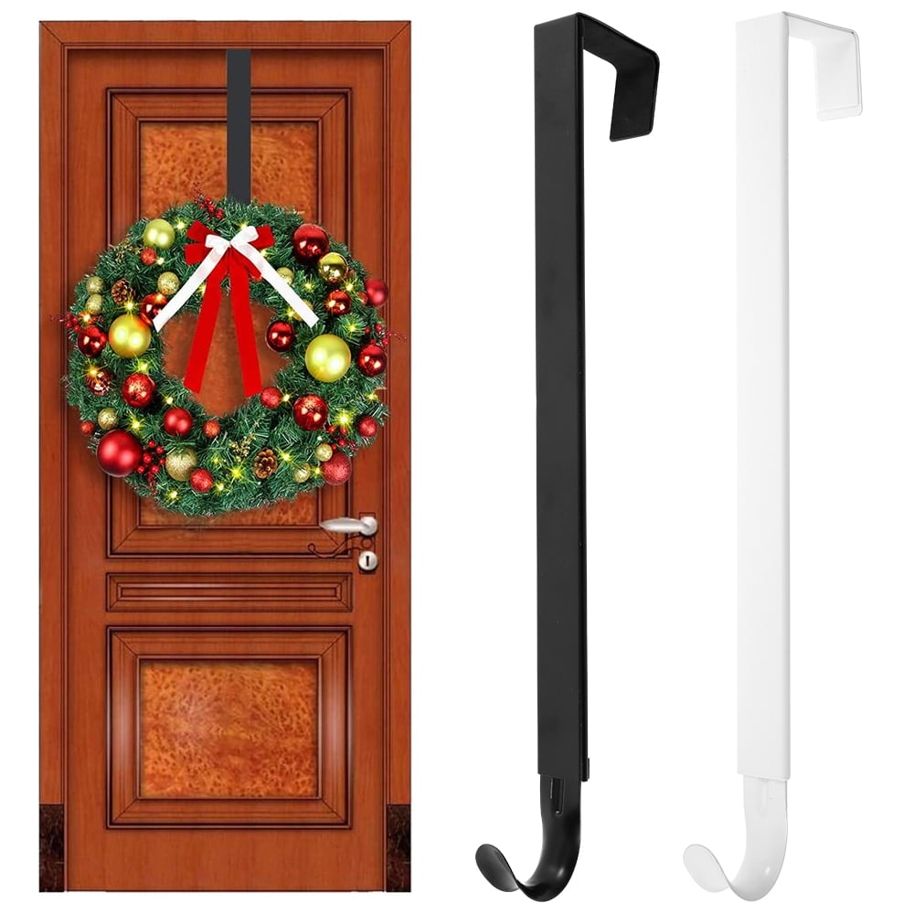 Christmas Wreath Door Hanger Metal Hook Xmas Decoration 28cm Black or White Tdyg 