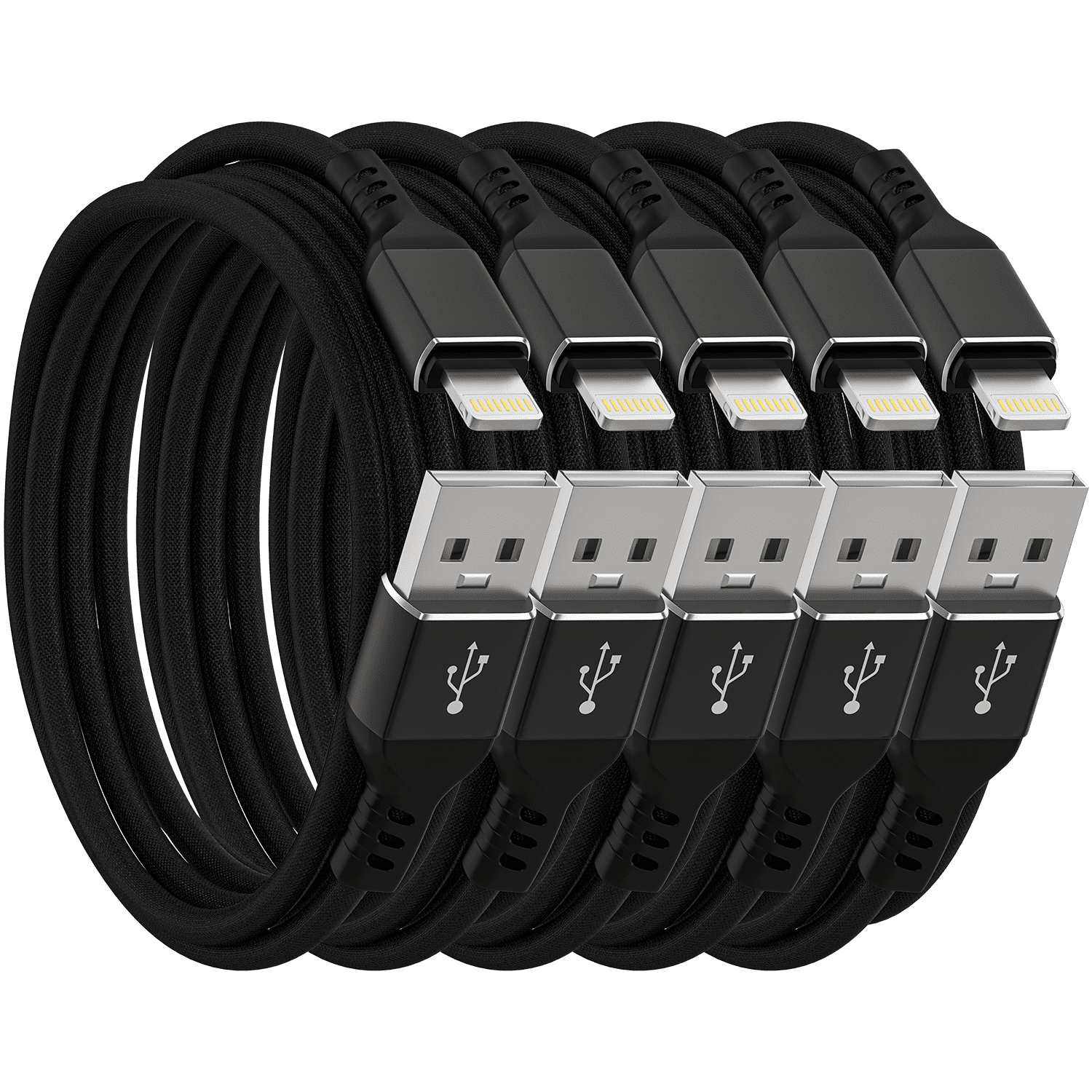 iPhone Charger Cable, Ironten Apple MFi Certified 5 Pack 6 FT Black
