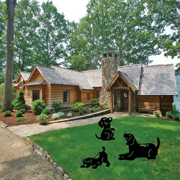 Acrylic Black Dog Silhouette Stakes Outdoor Statues Accessories Ornaments  for