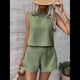 thumbnail image 4 of Conjunto de 2 Piezas de de Verano para Mujer, Camiseta Sin Mangas con Cuello Redondo y Pantalones Cortos Elásticos de Cintura Alta. Verde L, 4 of 10