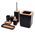 thumbnail image 3 of Juego de accesorios de baño de bambú, 7 piezas, jabonera, soporte para cepillo de dientes, para casa, hotel, color negro, 3 of 14