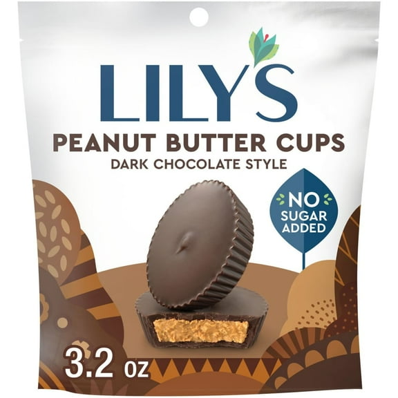 LILY'S Dark Chocolate Style No Sugar Added Peanut Butter Cups Sweets Bag, 3.2 oz (Packaging may vary)