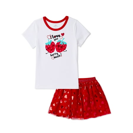 Way To Celebrate Girls Valentine's Day Graphic T-Shirt & Skirt, 2-Piece Outfit Set, Sizes 4-18