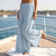 thumbnail image 5 of vdgthytj Wide Leg Pants for Women Elastic High Waist Baggy Lightweight Cotton Linen Beach Vacation Trousers(Small,Light Blue), 5 of 7