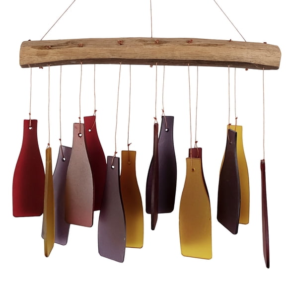Blue Handworks Wind Chimes Wine Bottles Sandblasted Glass Wind Chime for Outdoor