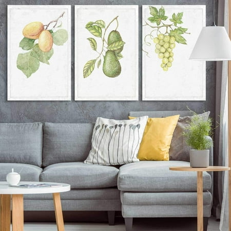 - wall26 - 3 Panel Canvas Wall Art - Hand Drawn Vegetables Fruits On Branches Artwork - Giclee Print Gallery Wrap Modern Home Decor Ready to Hang - 16