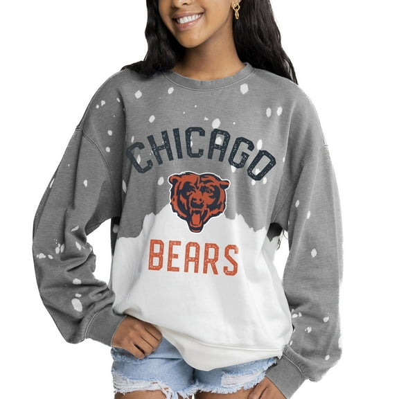 Women's Gameday Couture  Gray Chicago Bears Oversized Coin Toss Faded French Terry Tri-Blend Pullover Sweatshirt