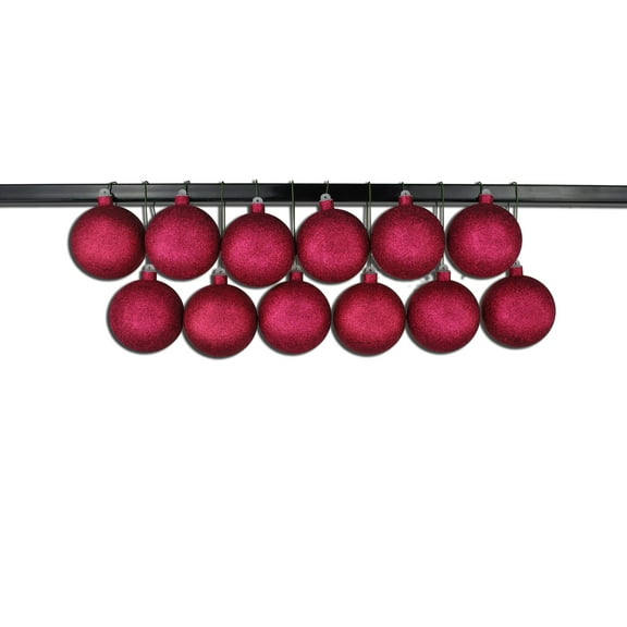 12 Pack 100mm 4" Burgundy Glitter Ball Ornament with Wire