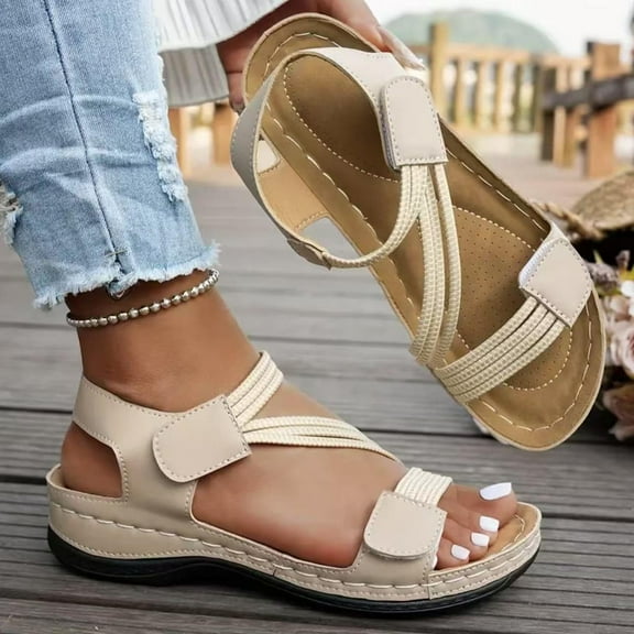 Wowcloth Women's Fashion Casual Sandals – Comfortable Round-Toe Slip-On with Hook-and-Loop Strap & Thick Heel for Beachwear, Spring Summer Outdoor Footwear