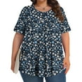 thumbnail image 5 of Otvok Womens Plus Size Tops Crew-Neck Short-Sleeved Pleated Loose Blouses, 5 of 6