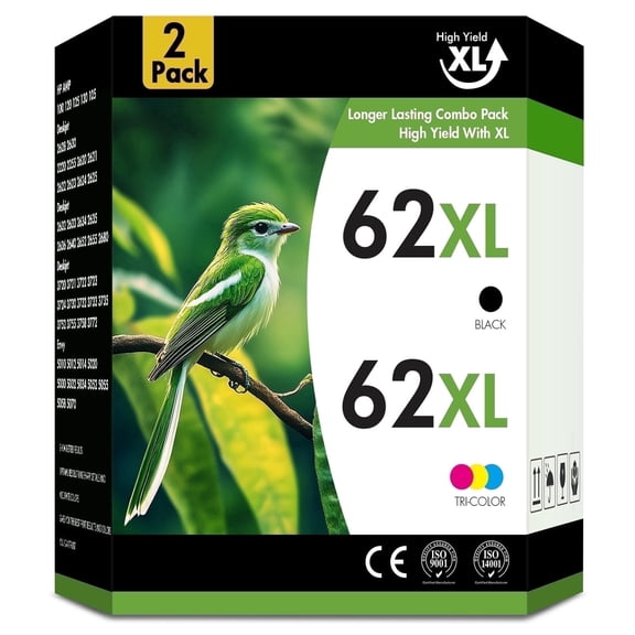 62XL Ink Cartridge Combo Pack Compatible for 62 Black Ink Cartridge Ink 62 for Envy 5660 7645 7640 5740 OfficeJet 250 Printer Ink 62