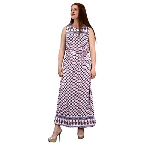 Peach Couture Women's Damask Spring and Summer Sleeveless Blouson Maxi Dress