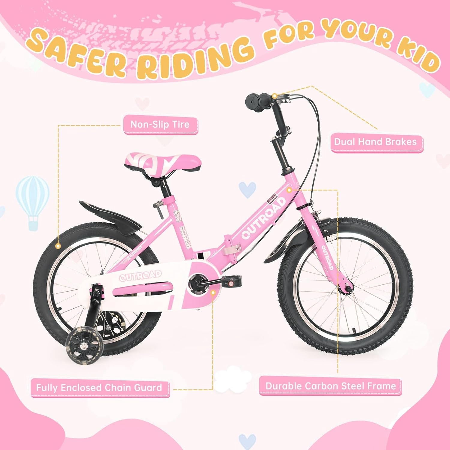 Marknig 14" 16" 18" Folding Kids Bike with Removable Training Wheels, Children's Bicycle for Boys & Girls Ages 3-9 Years, Easy-Storage Toddler Bike