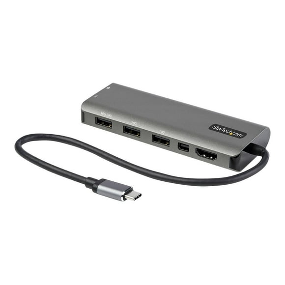 StarTech.com USB C Multiport Adapter, USB-C to HDMI or Mini DisplayPort 4K 60Hz, 100W Power Delivery Pass-Through, 4-Port 10Gbps USB Hub, USB Type-C Mini Dock, 12"/30cm Long Attached Cable - Works w/ Thunderbolt 3 (DKT31CMDPHPD) - Docking station - USB-C / Thunderbolt 3 - HDMI, Mini DP