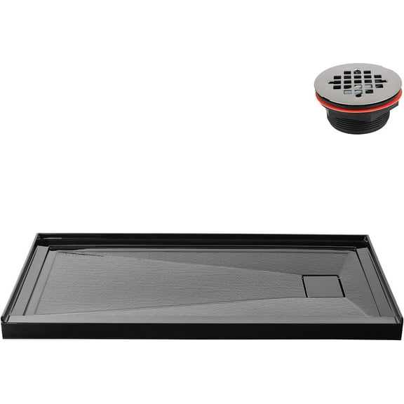 Streamline GB-2618-476-BL 72 in. x 36 in. Alcove Acrylic Shower Base in Glossy Black With Right Drain, Drain Included