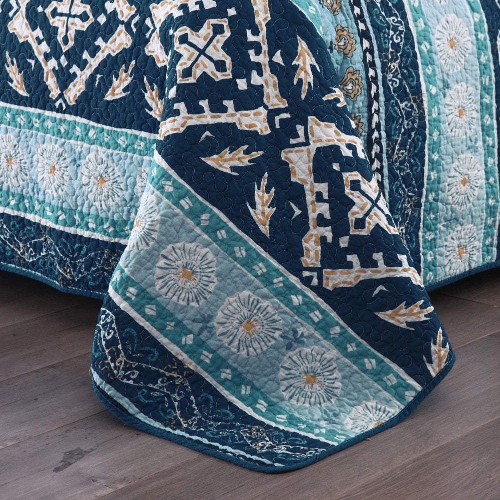 WannaToo Quilt King Size Comforter Cotton Bedding Set With Shams, Navy Blue