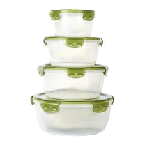 4-Piece Refrigerator Food Storage Container Set with Lids | Produce & Vegetable Keepers | Stackable Kitchen Organizers for Lettuce, Berries, Asparagus