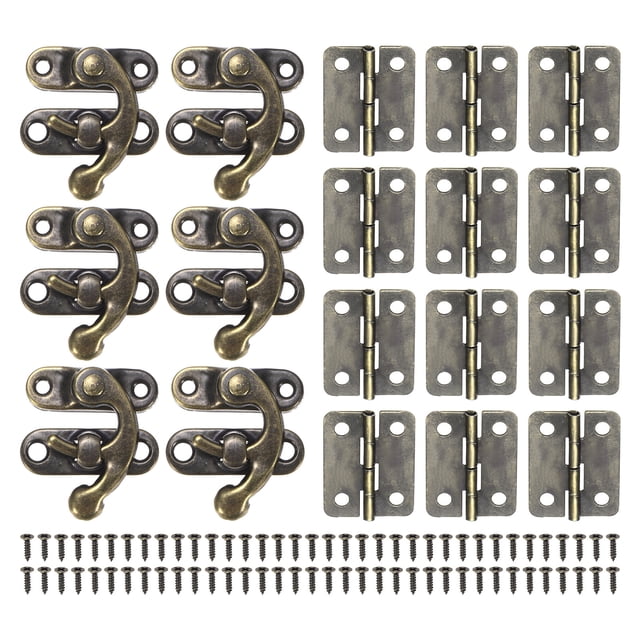 Uxcell 6-Pack Bisagras de Puerta Pequeñas, 1.06in (27mm) Bisagras Mini de Pliegue de Hierro para Interiores con Gancho de Cierre; Tornillo para Caja de Joyas
