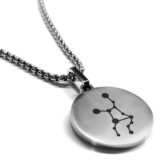 Stainless Steel Virgo (Maiden) Astrology Constellation Round Medallion Pendant Necklace