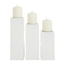 CosmoLiving by Cosmopolitan 3 Candle White Wood Geometric Carved Pillar Candle Holder, Set of 3