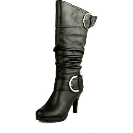 

Top Moda Womens Page-22 Knee High Round Toe Buckle Slouched Low Heel Boots Black 7
