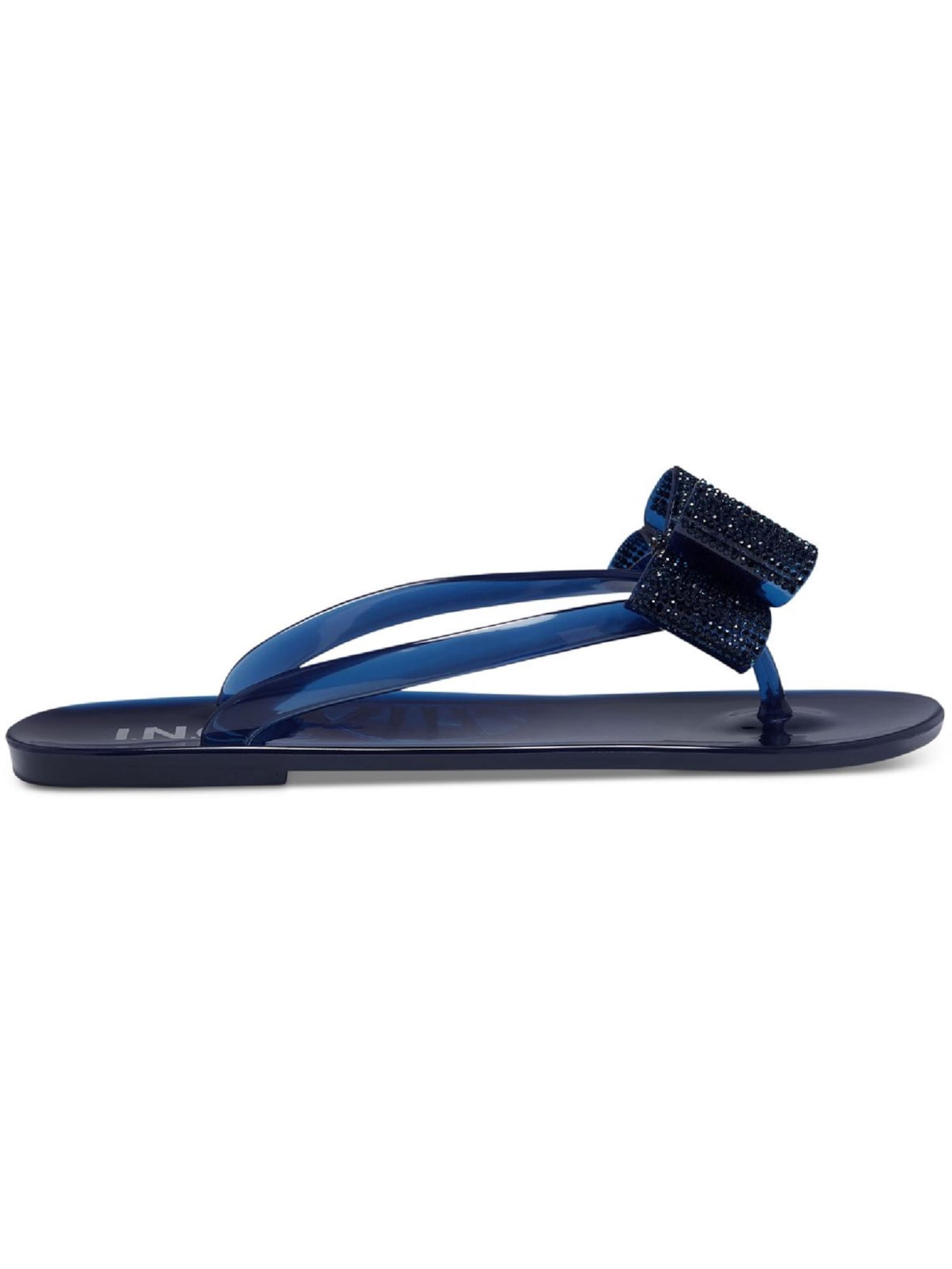 INC Womens Blue Bow And Rhinestone Accents Slip Resistant  INC Womens Navy Bow And Accents Madena Round Toe Slip On Thong Sandals 5 M main image 1