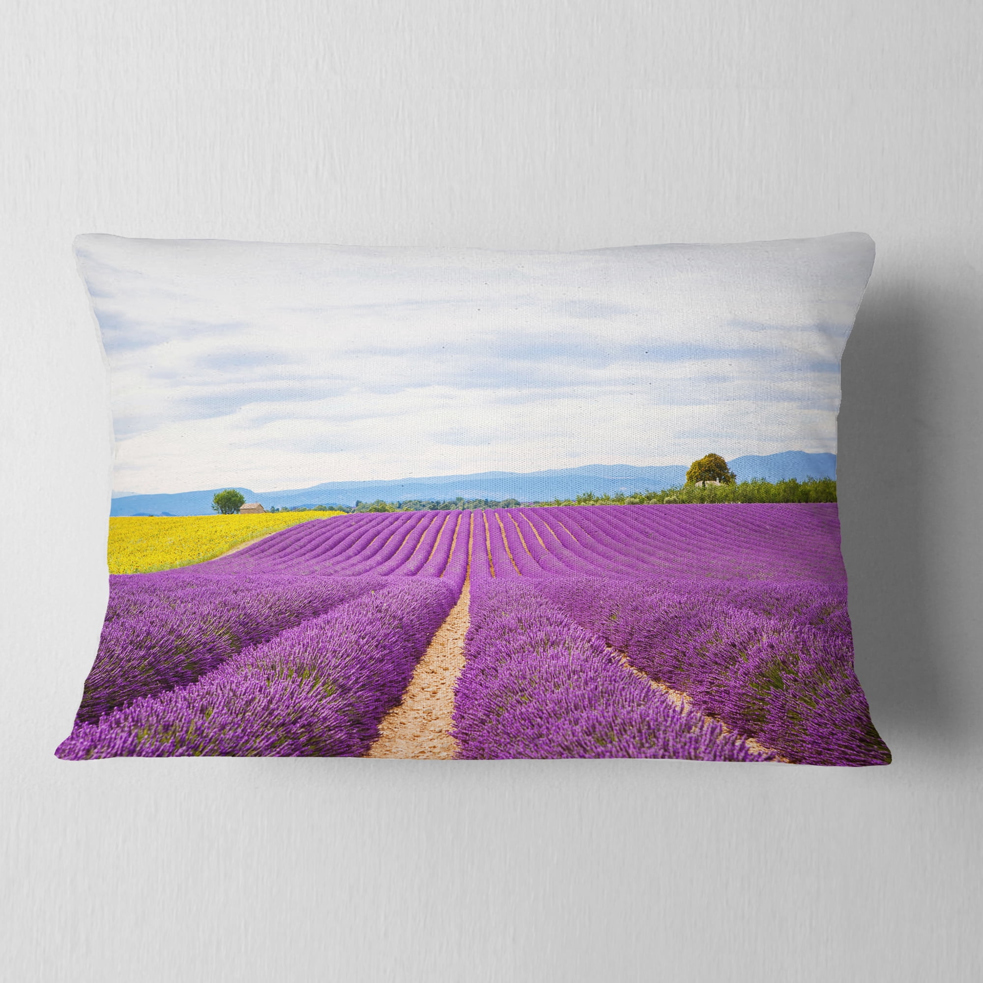 Designart Sunflower and Lavender Fields - Landscape Printed Throw Pillow - 12x20