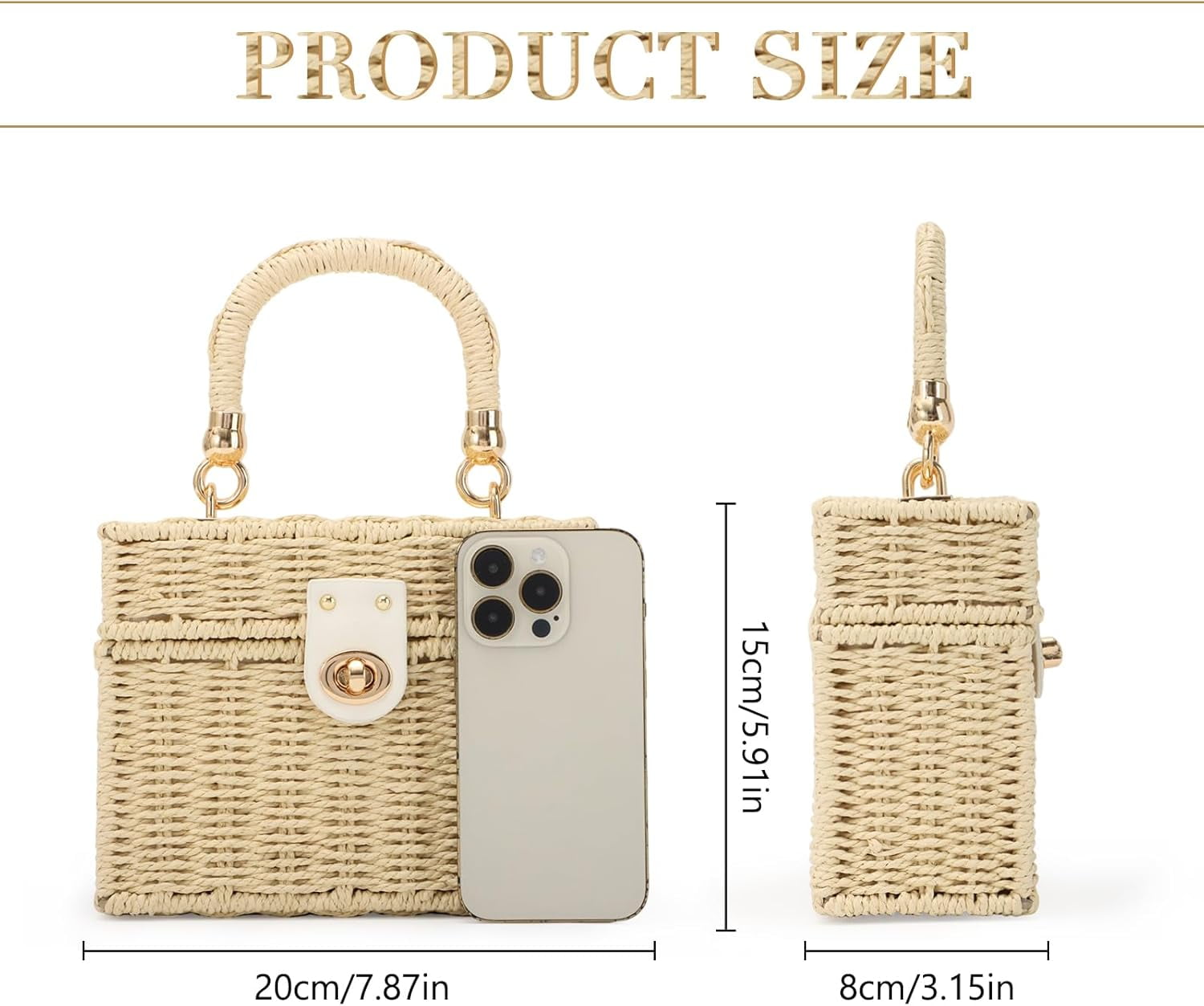 Women Handwoven Rattan Handbag Beach Straw Tote Bag Square Boho Crossbody Bag
