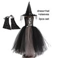 thumbnail image 1 of Disfraz gótico de bruja fantasma de Halloween para niñas, Vestido de manga acampanada para niños, bata de tutú con sombrero de bruja para Purim, fiesta de Carnaval, 1 of 4