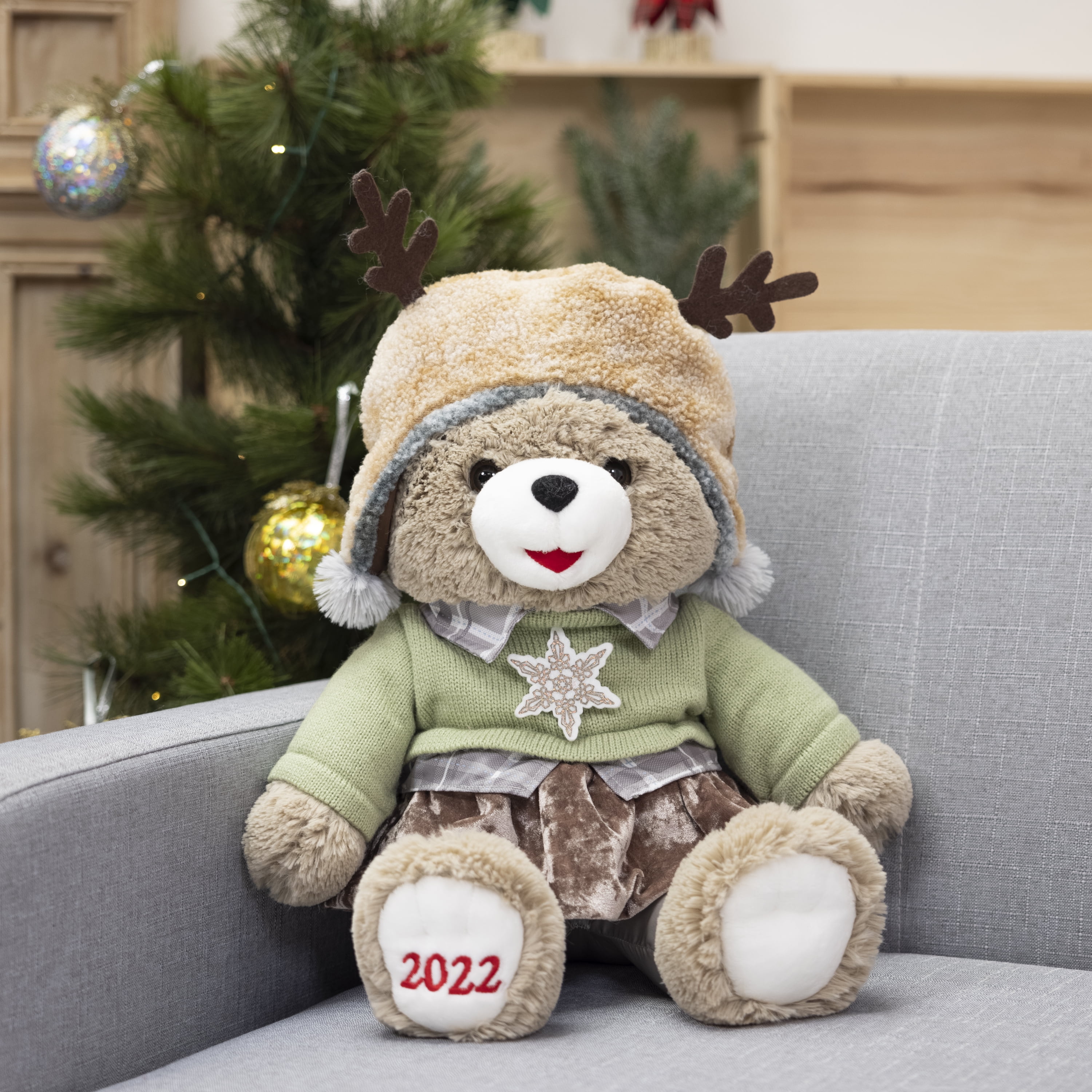 Holiday Time 15 inch Snowflake Teddy Bear 2022, Snowflake Blue Ski Wear Boy  