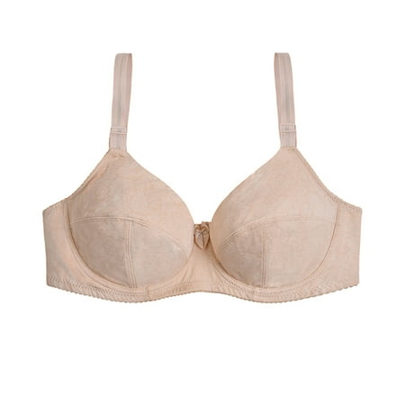 SDNall Plus Size Push Up Bras for Women No Underwire Adjustable Strap Bra for Everyday Breathable Lightly Padded Floral Bralette Seamless Push Up Comfortable Bra (M-XXXXL Beige)