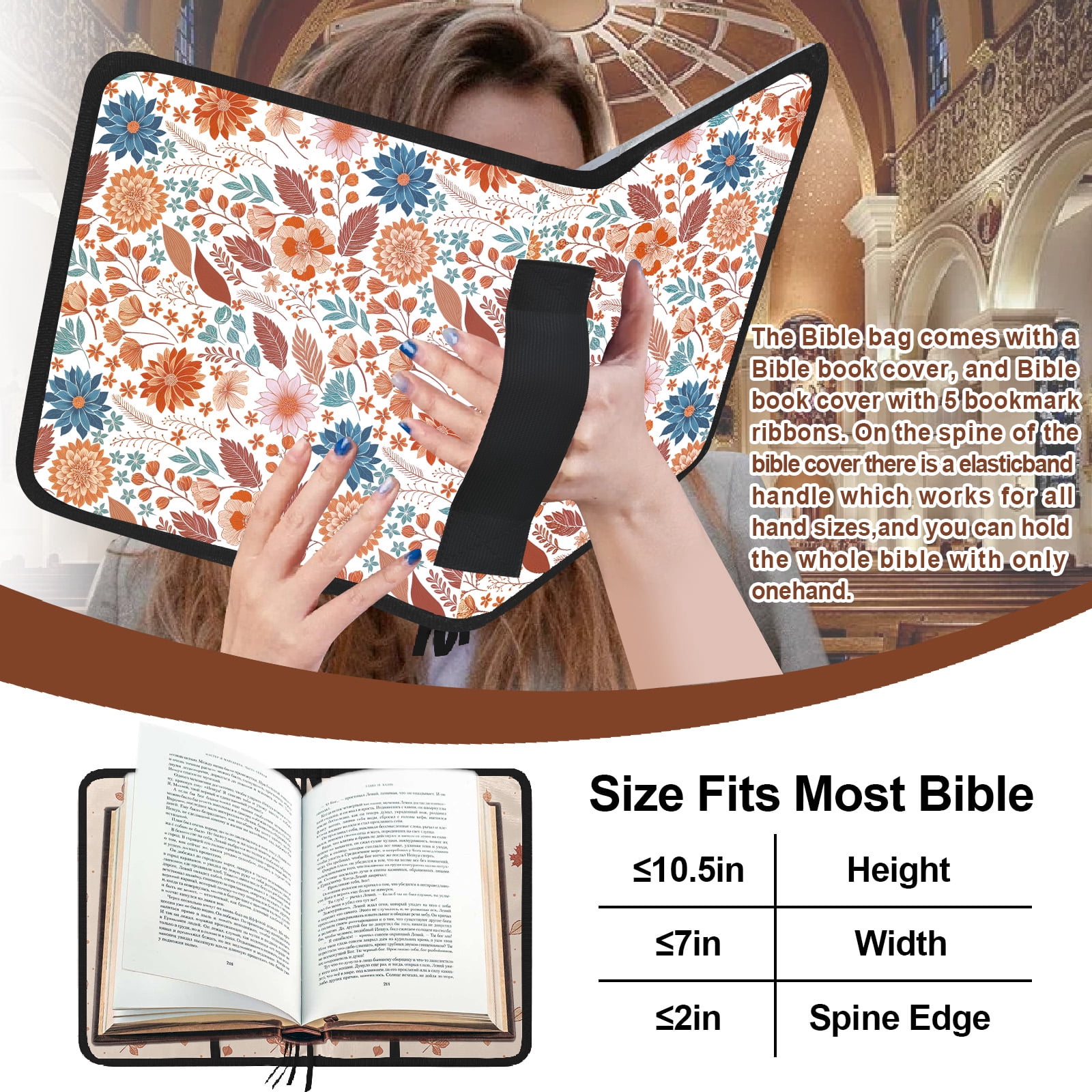 Bible Cover Case for Women,Bible Carrier,Floral Print Bible Bags for Women Organizer,Bible Holder Case with Shoulder Strap,Handle,Bible Study Supplies Kit with Highlighters,Tabs,Pens,Christian Gift