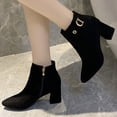 thumbnail image 5 of RoamHome Women's Suede Ankle Boots Chunky Heel Pointed Toe Side Zipper Dressy Booties with Metal Buckle for Fall Winter Casual Party Office Wear, 5 of 8