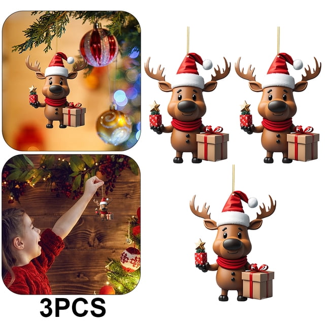 DQrwqpou 3 Piezas Alce Dibujos Animados Acrílico Navideño Con Sombrero Navidad Decoraciones Colgantes para (1)