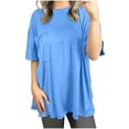 thumbnail image 1 of Yuyuzo Hauts d'Automne pour Femmes Manches Courtes Décontracté Ample Confortable Col Rond T-Shirts Unis, 1 of 6