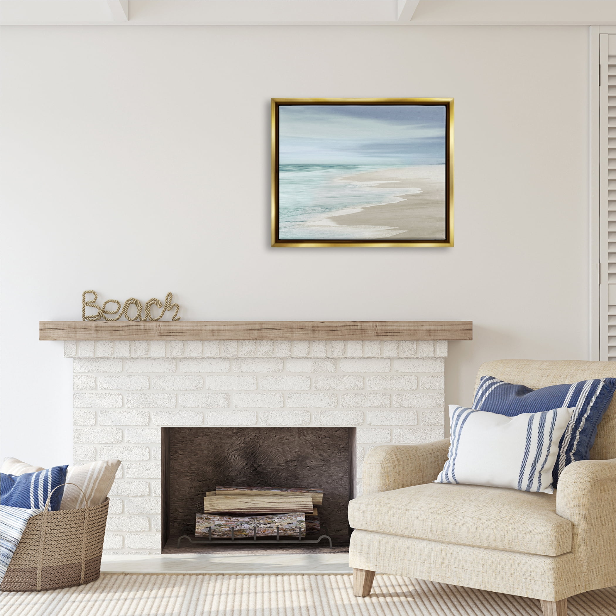 Stupell Industries Beach Foam Landscape Nature Photography Gold Floater Framed Art Print Wall Art, 31 x 25