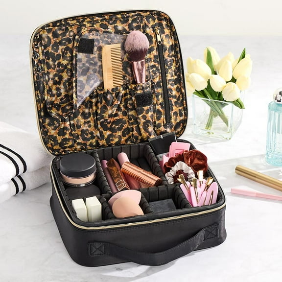 Travel Cosmetic Case Organizer with Customizable Compartments