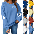 thumbnail image 6 of Lumtrix Halloween Long Sleeve Crewneck Sweatshirt Women Pumpkin Halloween Shirt Cute Ghost Letter Pullover Spooky Season Party Tops Black S, 6 of 6