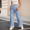 thumbnail image 2 of Ticikt Womens High Waisted Raw Hem Jeans Stretchy Wide Leg Frayed Straight Denim Pants,Color:Blue,Size:L, 2 of 5