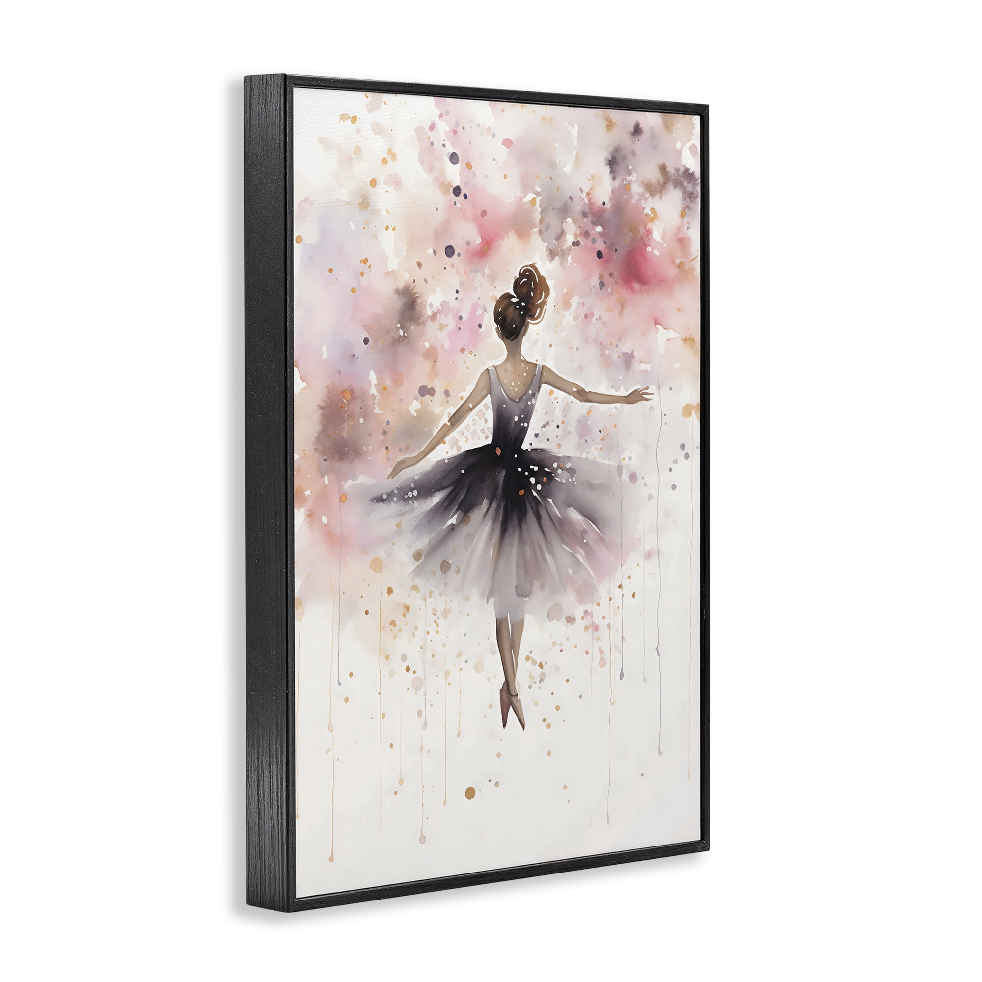 Stupell Industries Watercolor Ballerina Atmosphere Black Framed Giclee Art, design by Creative Studio